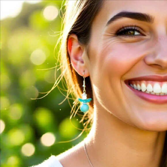 Handmade! Aqua Painted Patina Angel Earrings! Love & Blessings 4 Adults or Girls - Picture 4 of 9